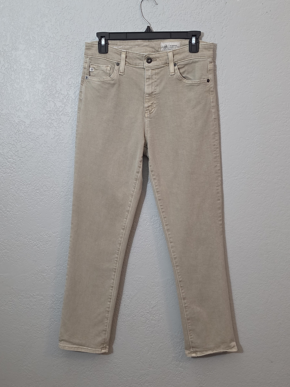 AG Adriano Goldschmied Mari Crop High Rise Slim Straight Jeans Tan Womens 28